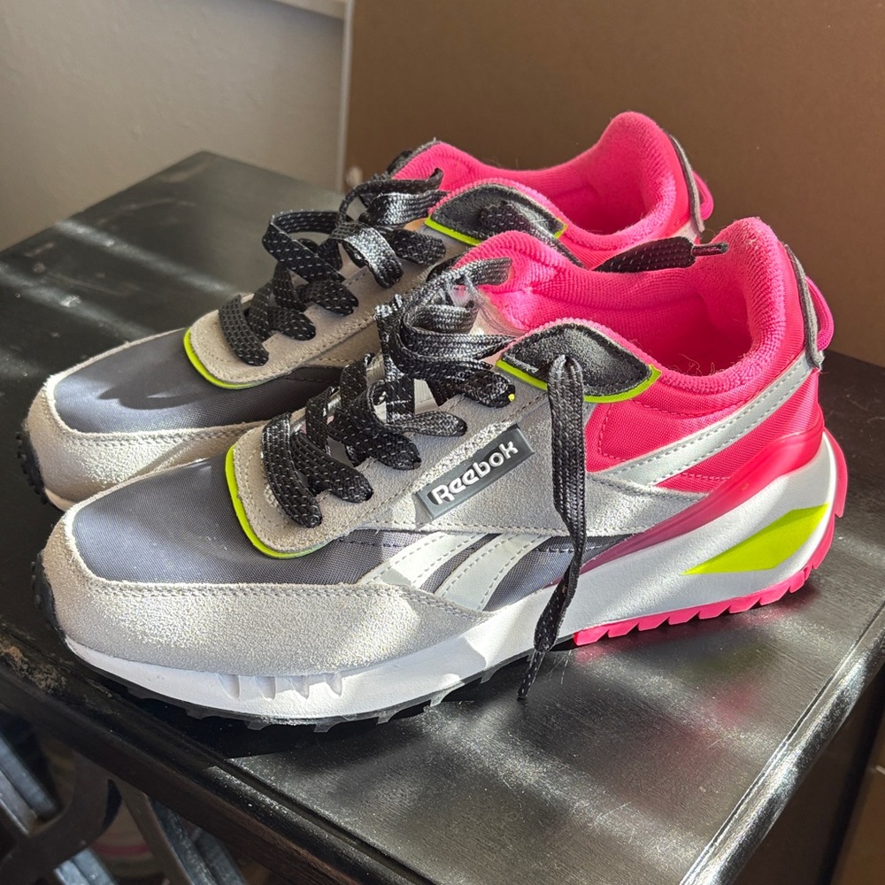 Reebok Sneakers - Gray, Pink, and Neon Yellow